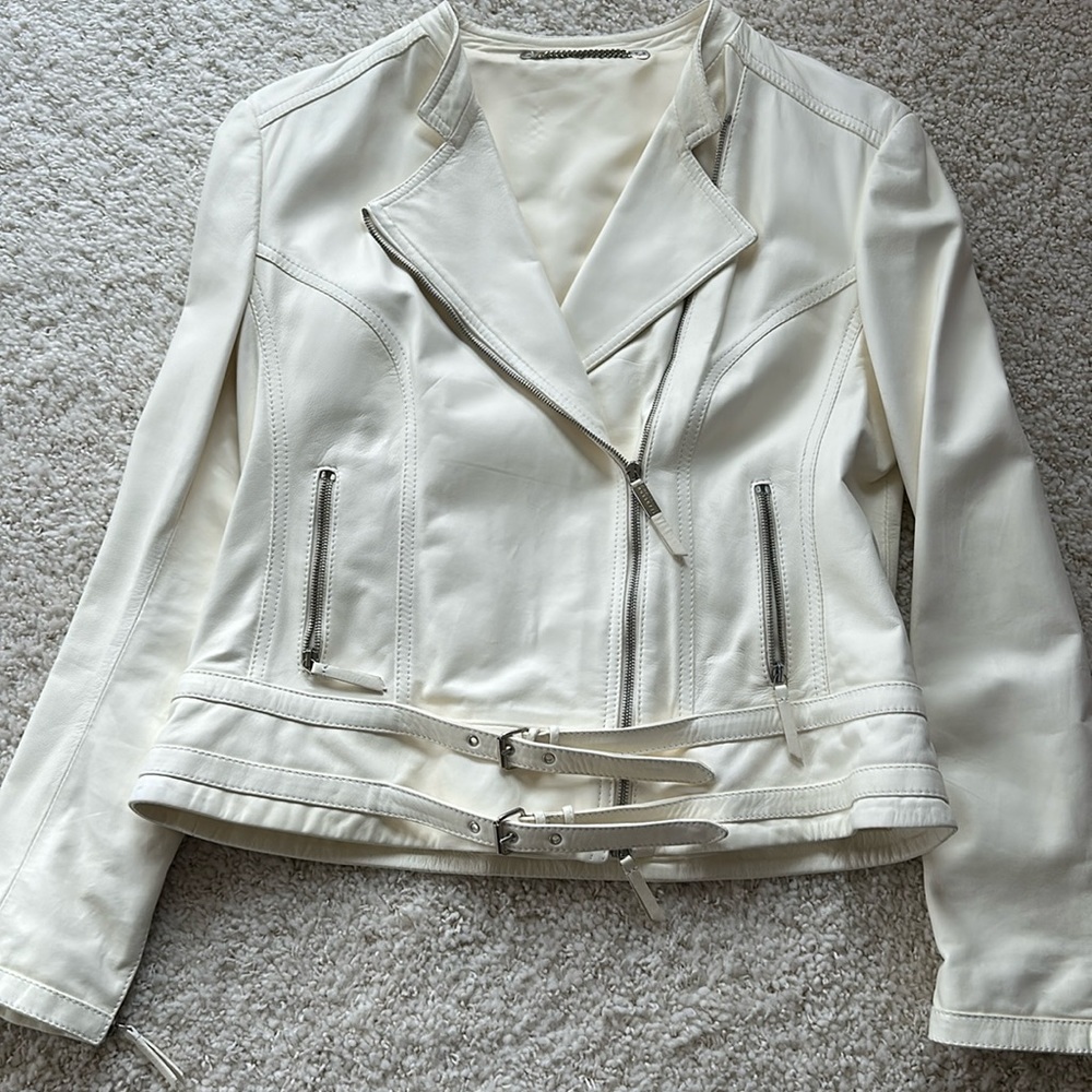 White leather motorcycle style jacket